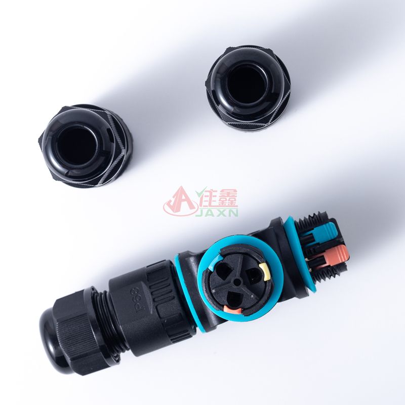 Jaxn佳鑫C-M20三通圆形快卡蓝色垫片防水连接器3芯