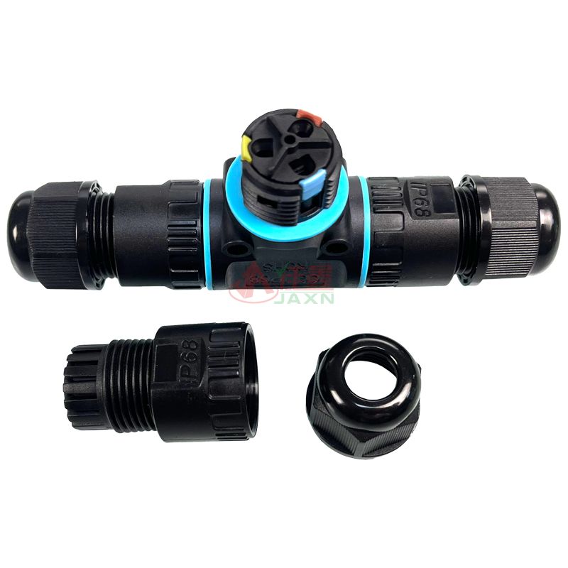 Jaxn佳鑫C-M20三通圆形快卡蓝色垫片防水连接器3芯(图1) M20圆形三通快卡.jpg